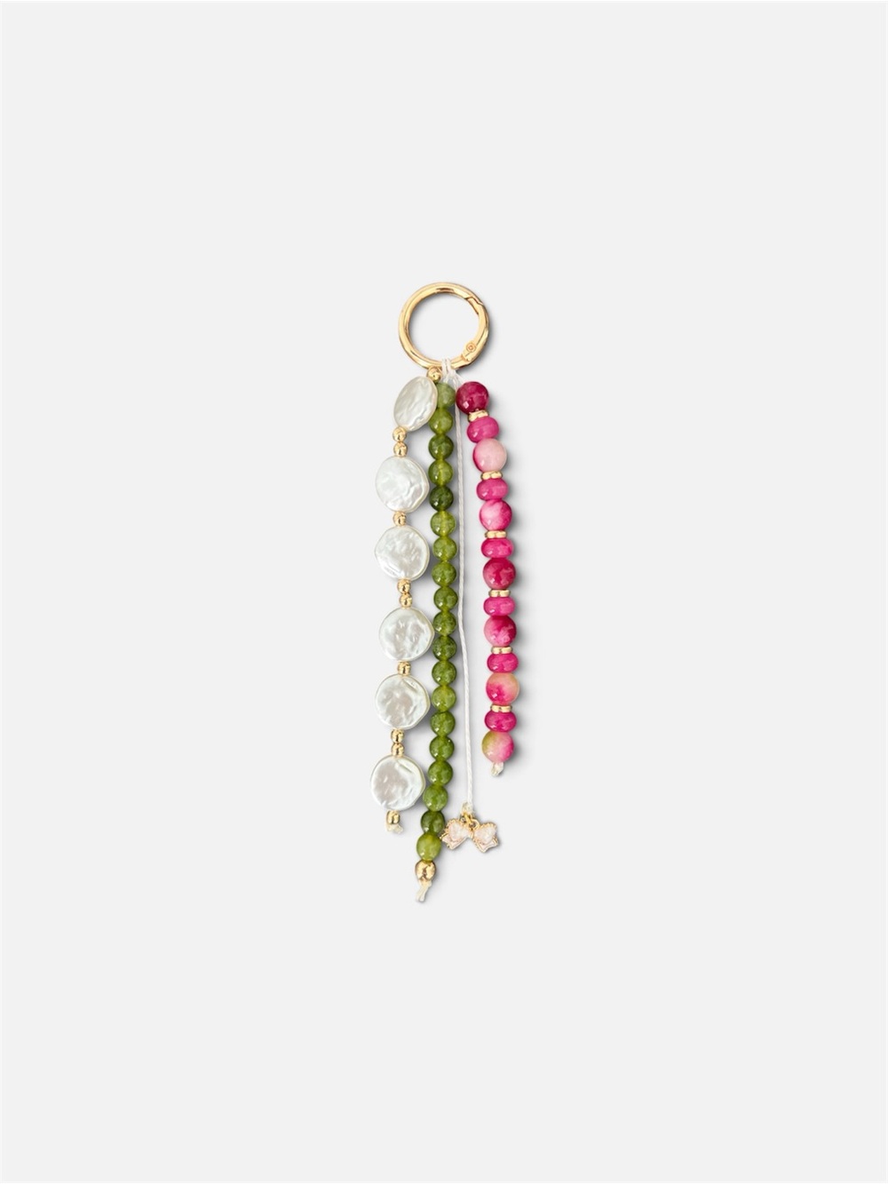 Gold Ring Pink, Green & White Beaded Tassel Keychain Bag Charm